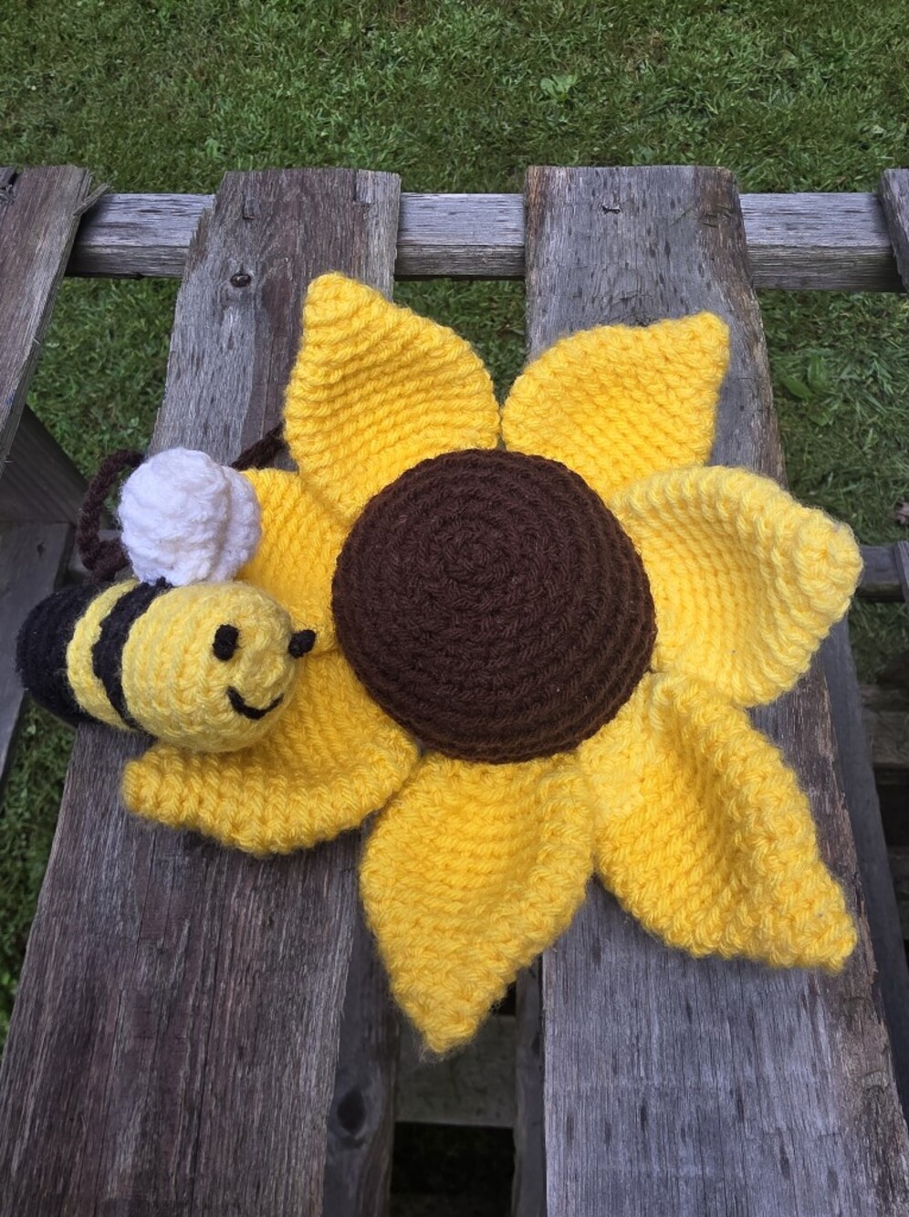 Crochet Bumble Bee and SunFlower Car Hanging Ornament or table decor LARGE